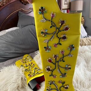 Yellow Christian Louboutin boots embellished Crystal size 40 with bag and box.